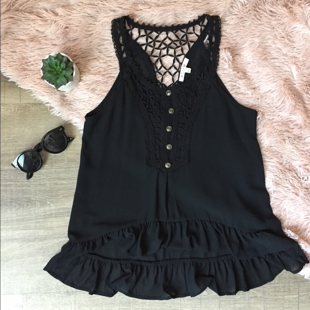 $12 SALE!! sheer black hi- low lace tank••